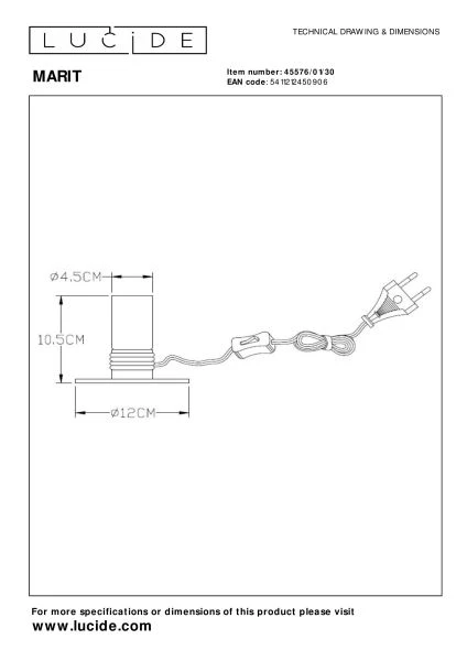 Lucide MARIT - Tafellamp - 1xE27 - Zwart - technisch